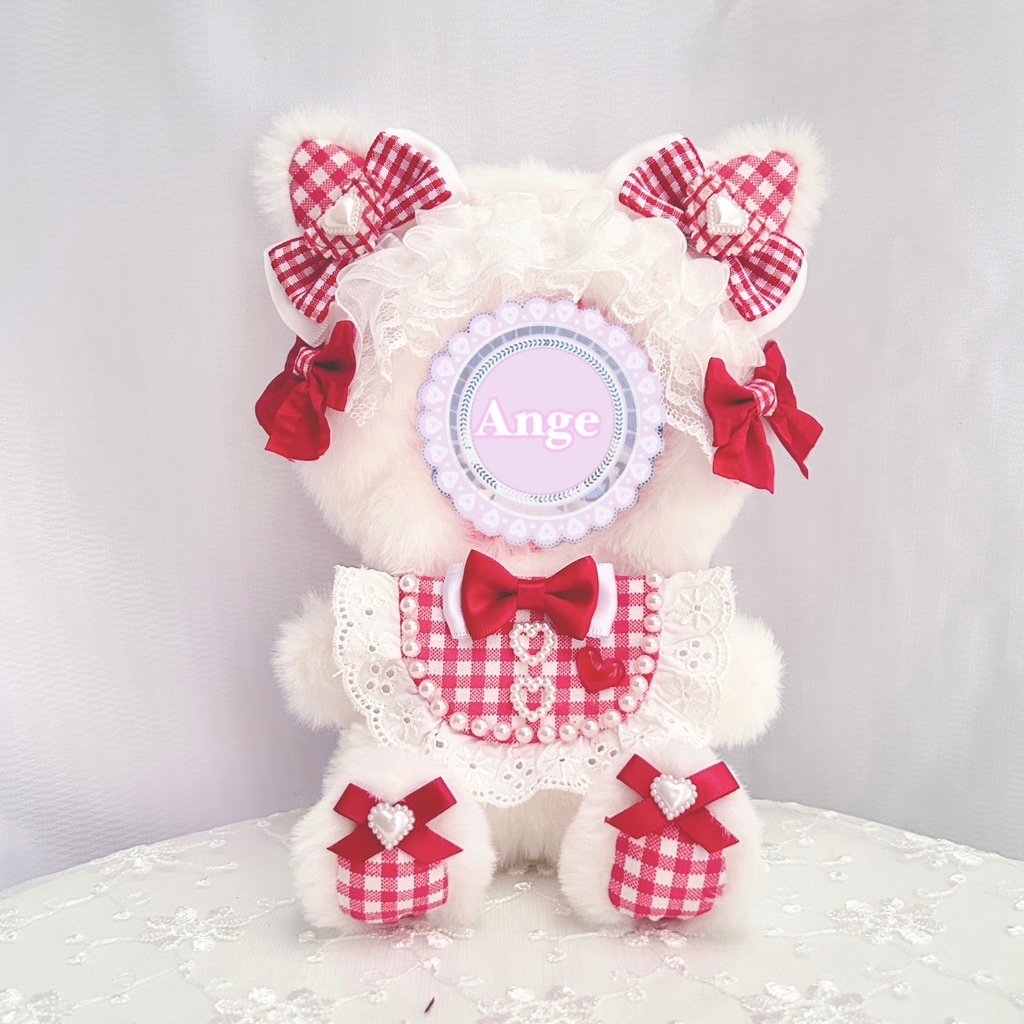 【ギンガムチェックスイートベイビー🍼】ぬい服 着ぐるみ 16cm おすわり