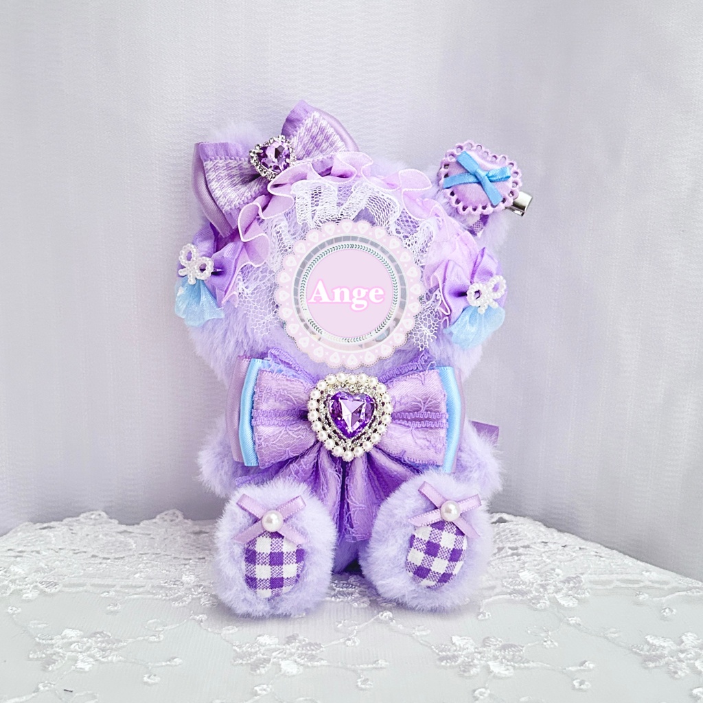 【手のひらサイズふわふわねこさん💜】ぬい服　ぬい服着ぐるみ　ぬい服10cm　おすわり