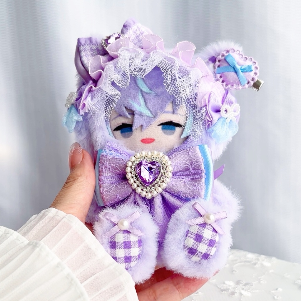 【手のひらサイズふわふわねこさん💜】ぬい服 ぬい服着ぐるみ ぬい服10cm おすわり