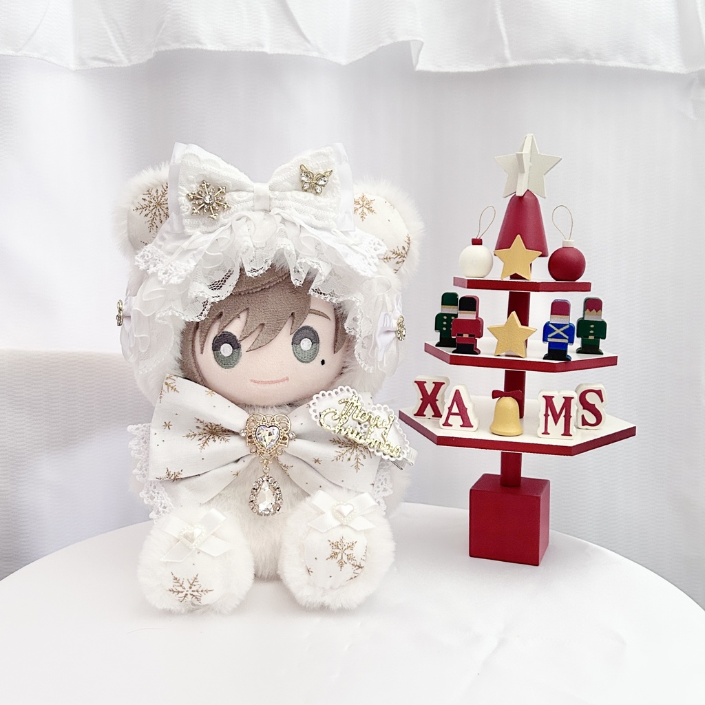 【snow White❄️クリスマスデザイン🎄】ぬい服 着ぐるみ 16cm おすわり