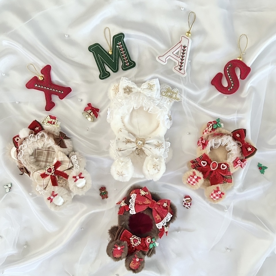 【クリスマスデザイン🎄ミルクティーカラーテディ🧸】ぬい服 ぬい服着ぐるみ 12cm おすわり