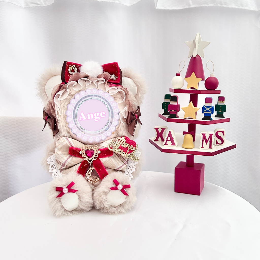 【クリスマスデザイン🎄ミルクティーカラーテディ🧸】ぬい服 ぬい服着ぐるみ 12cm おすわり