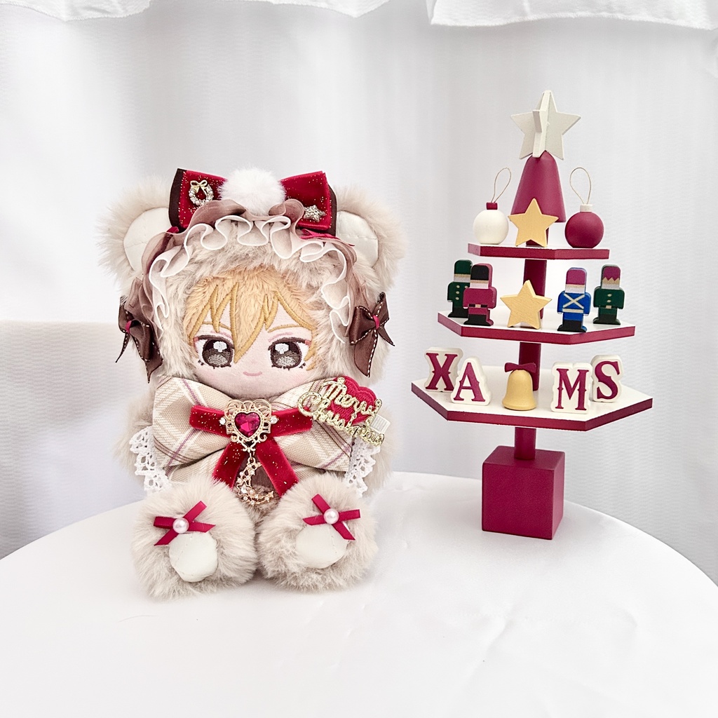【クリスマスデザイン🎄ミルクティーカラーテディ🧸】ぬい服 ぬい服着ぐるみ 12cm おすわり
