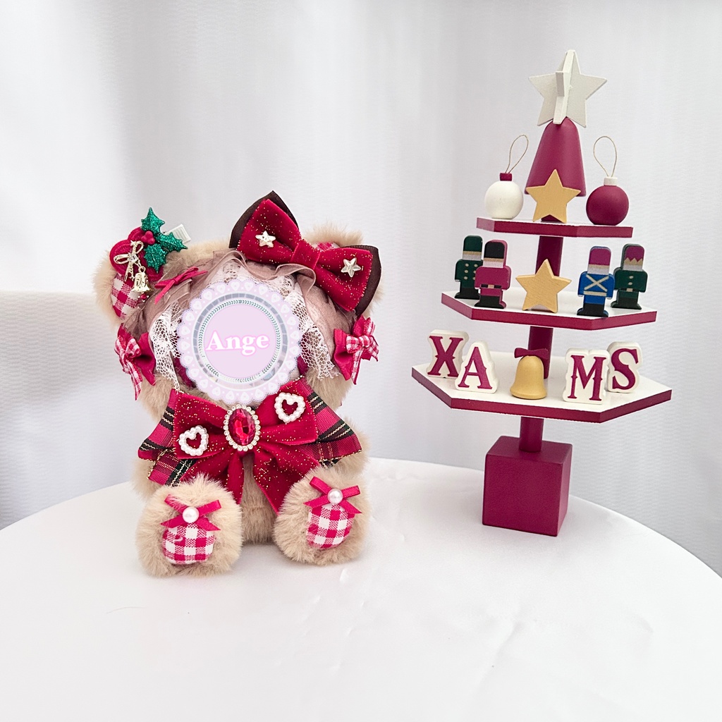 【クリスマスデザイン🎄カフェオレカラーテディ🧸】ぬい服 ぬい服着ぐるみ 10cm おすわり