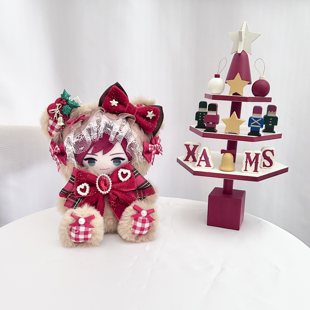 【クリスマスデザイン🎄カフェオレカラーテディ🧸】ぬい服 ぬい服着ぐるみ 10cm おすわり