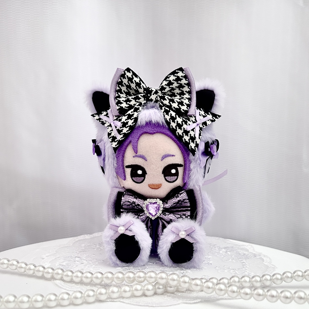 【千鳥格子が似合うねこさん🐈⬛】ぬい服 着ぐるみ ちびぐるみ 11cm