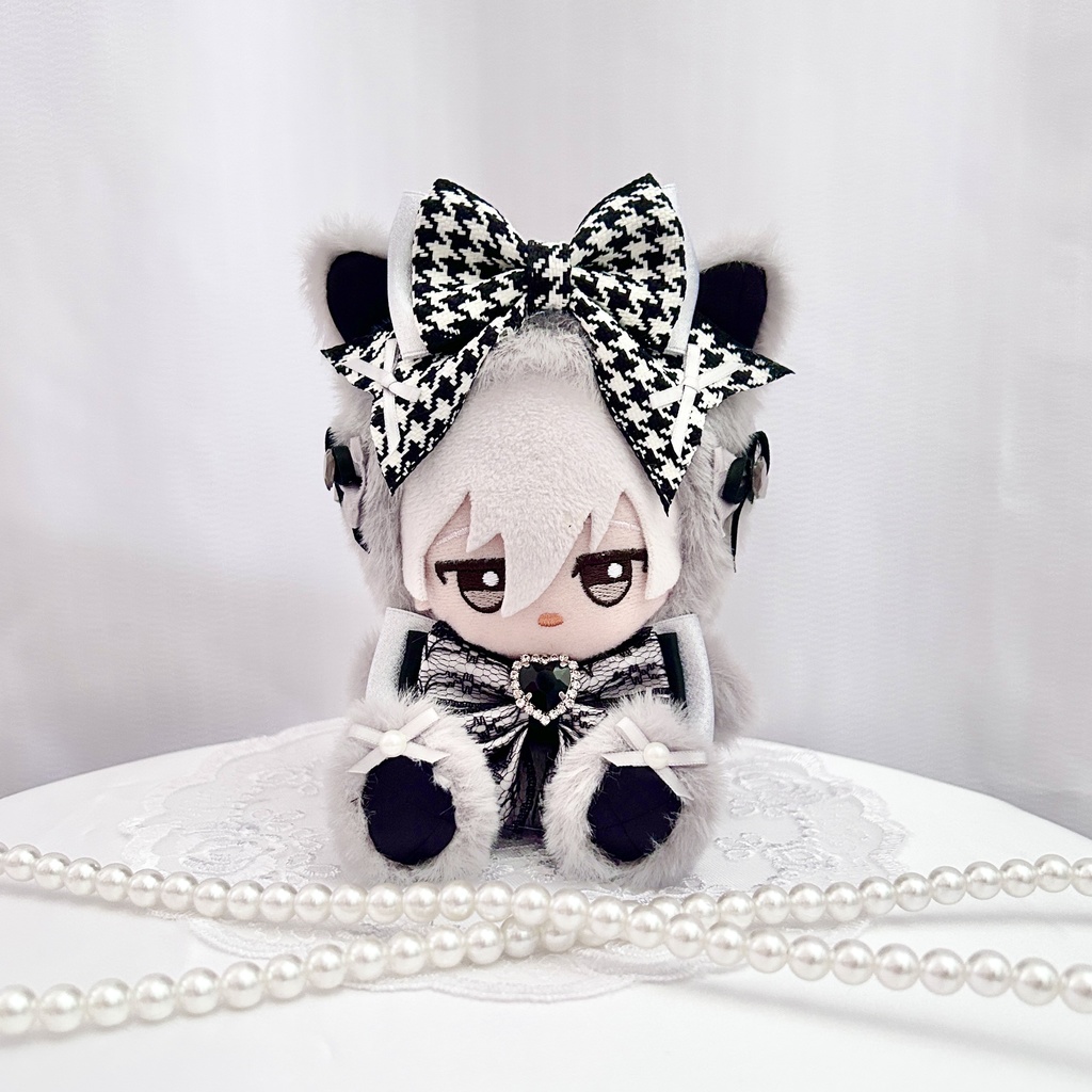 【千鳥格子が似合うねこさん🐈⬛】ぬい服 着ぐるみ ちびぐるみ 11cm