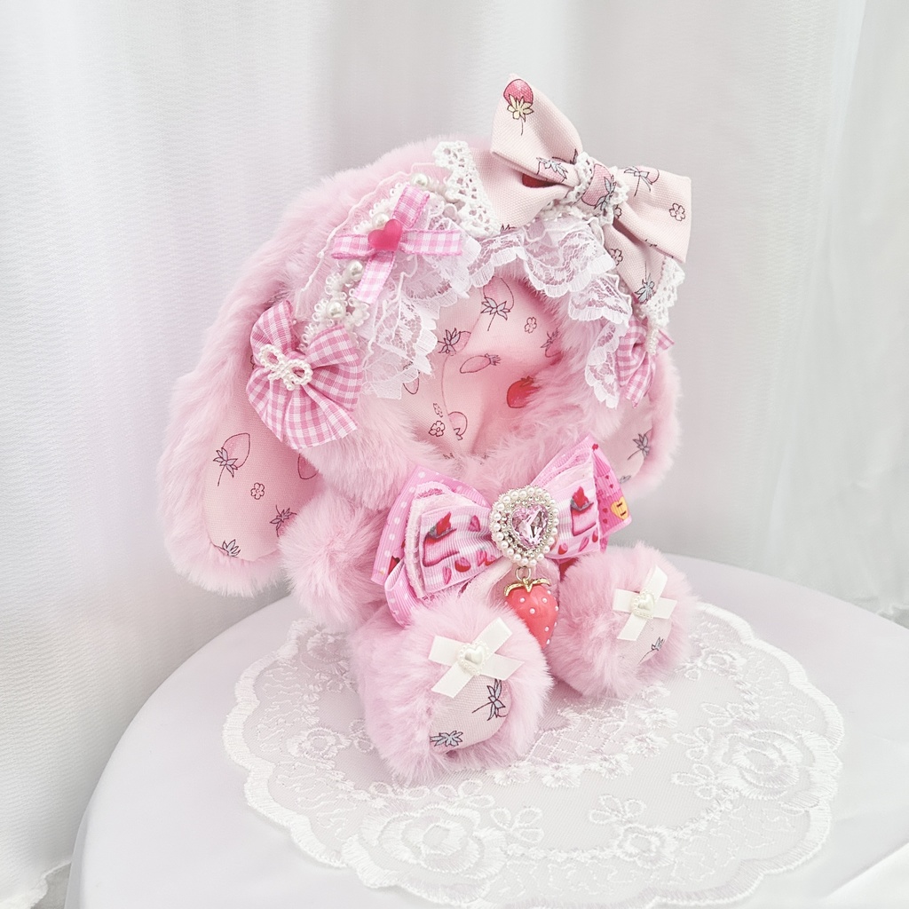 【いちご大好きたれみみうさぎさんチーム🍓】 ぬい服 着ぐるみ 16cm 12cm 11cm おすわり