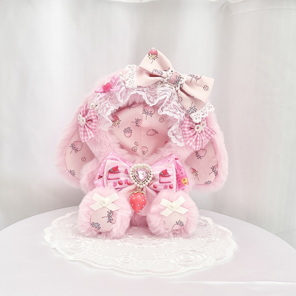 【いちご大好きたれみみうさぎさんチーム🍓】 ぬい服 着ぐるみ 16cm 12cm 11cm おすわり