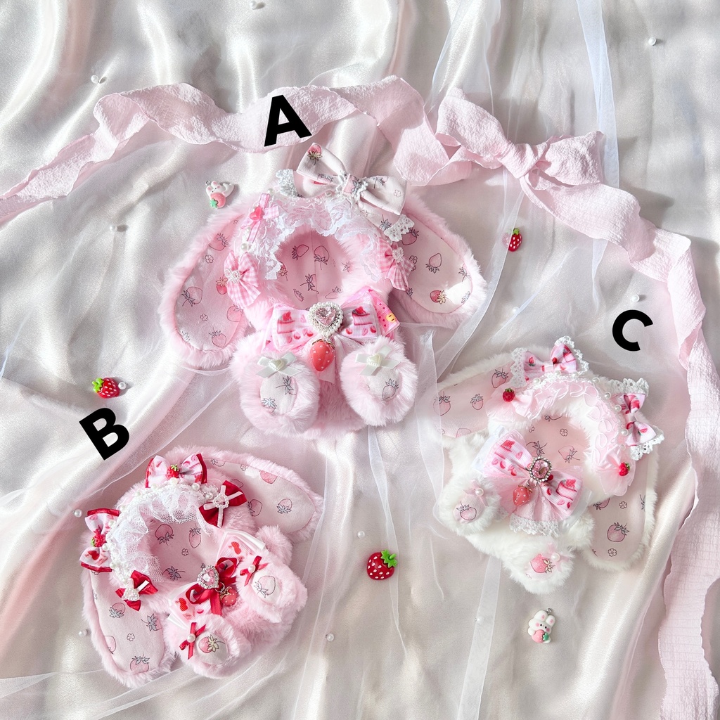 【いちご大好きたれみみうさぎさんチーム🍓】 ぬい服 着ぐるみ 16cm 12cm 11cm おすわり