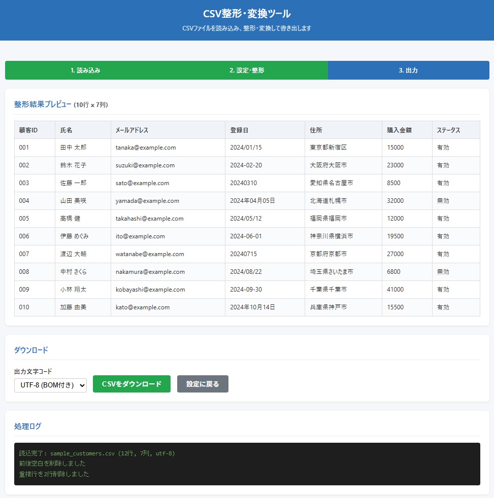 CSV整形・変換ツール 日本語版 for Windows