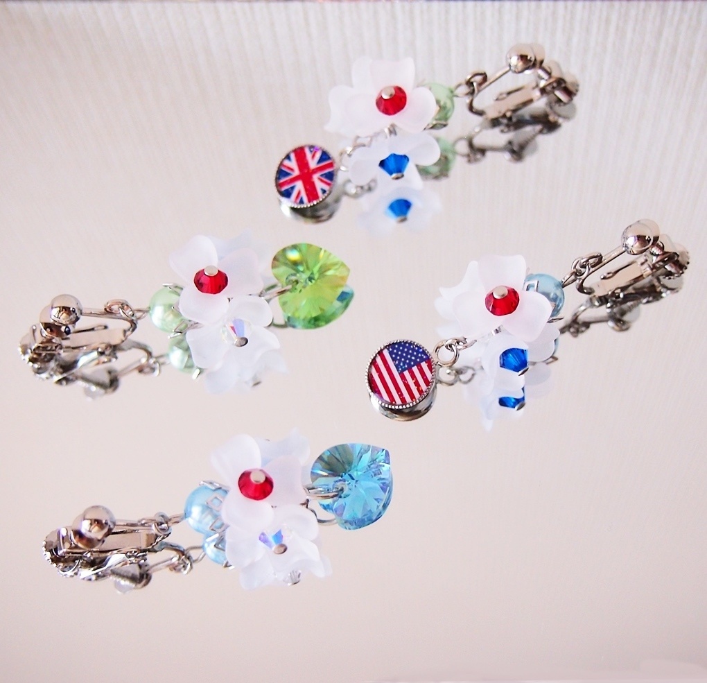 【米英仏露】国旗カラーお花イヤリング