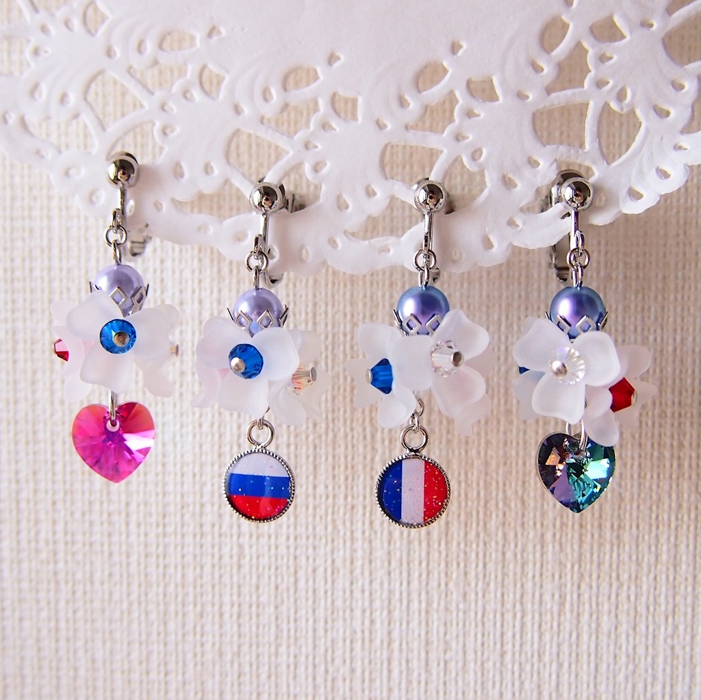【米英仏露】国旗カラーお花イヤリング