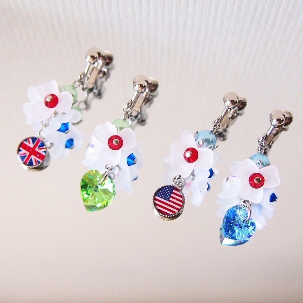【米英仏露】国旗カラーお花イヤリング
