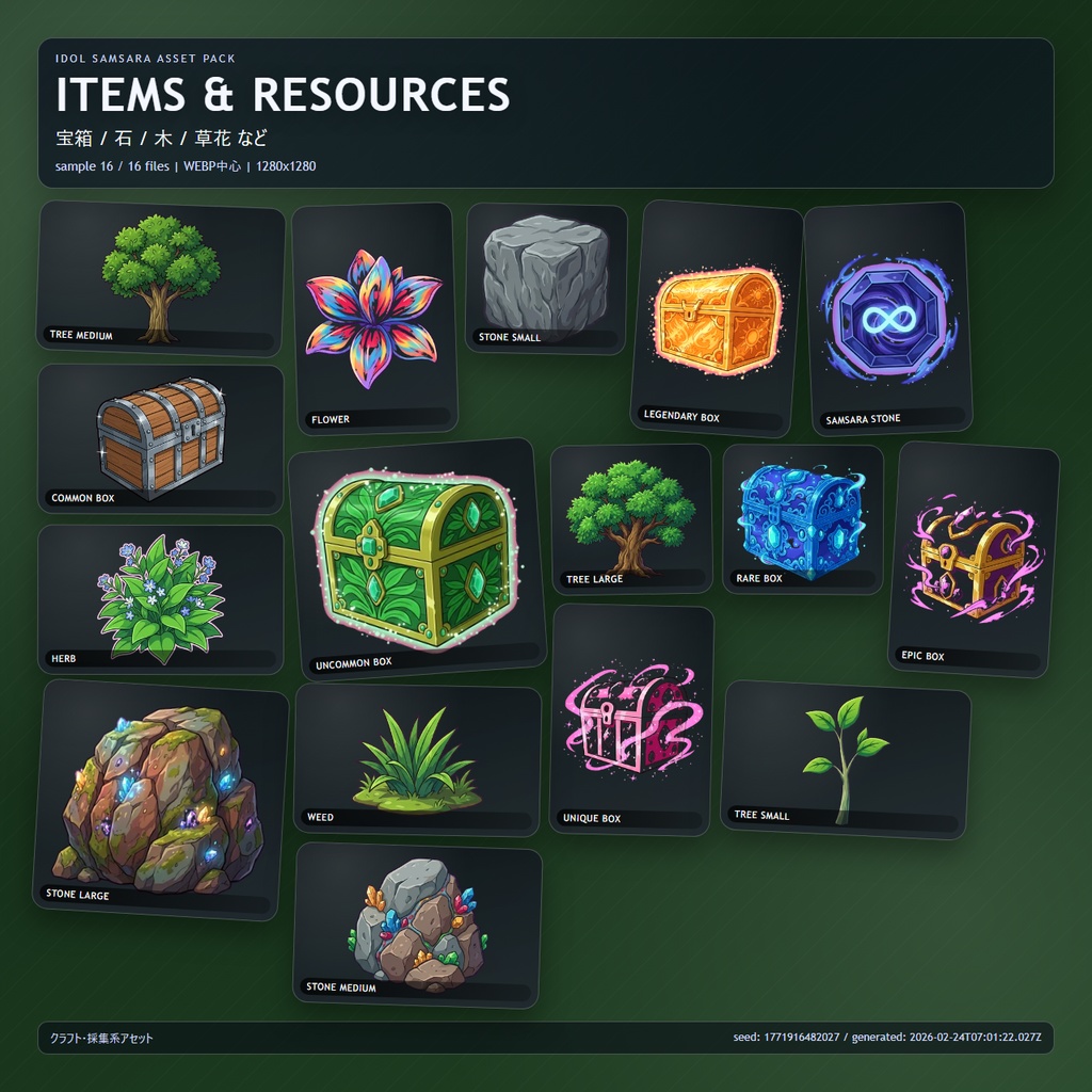 【369点収録】IDOL SAMSARA ゲーム画像アセットパック(モンスター・背景・装備・アイコン)