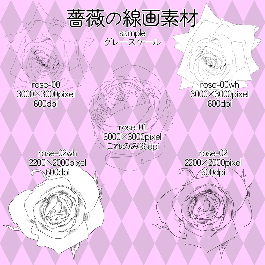 【無料】薔薇の手描き線画素材