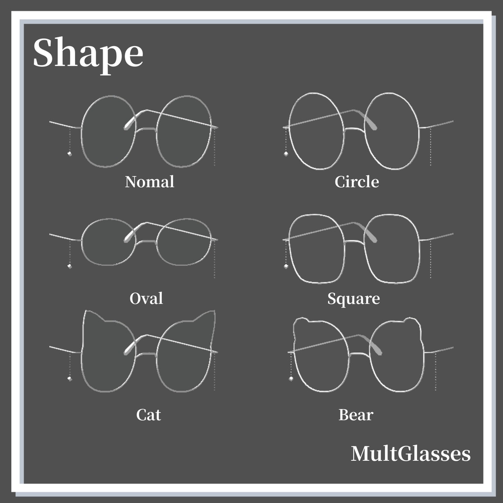 【複数アバター対応】MultGlasses/MA対応メガネアクセサリー【3Dモデル】