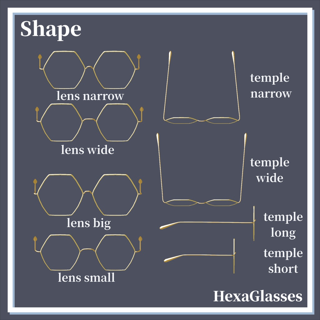 【複数アバター対応】HexaGlasses/MA対応メガネアクセサリー【VRC想定】