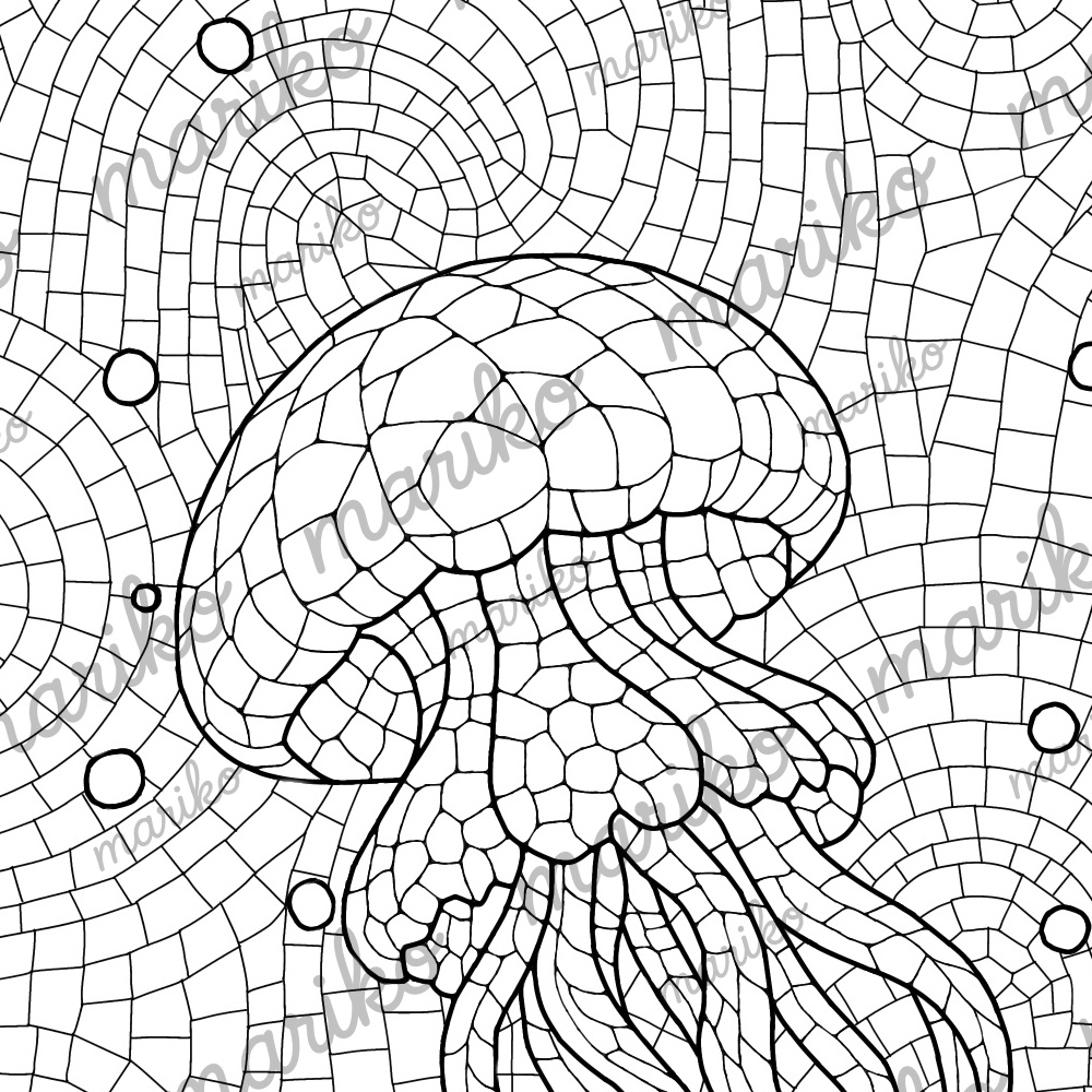 海の生き物：タコクラゲのぬりえ
