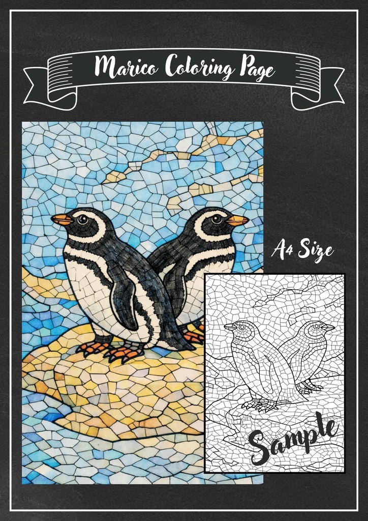 立ち姿のペンギン塗り絵｜マゼランペンギン