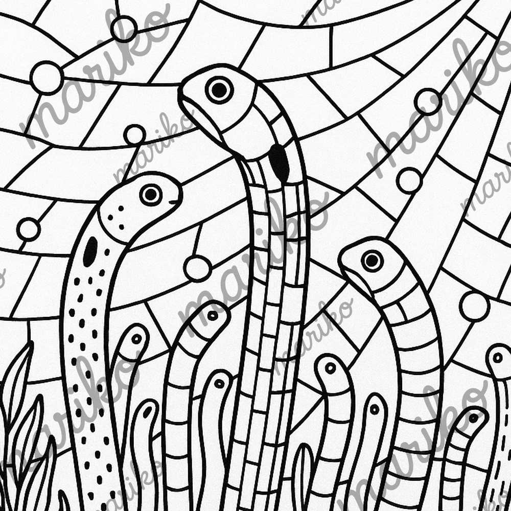 海の生き物：チンアナゴのぬりえ