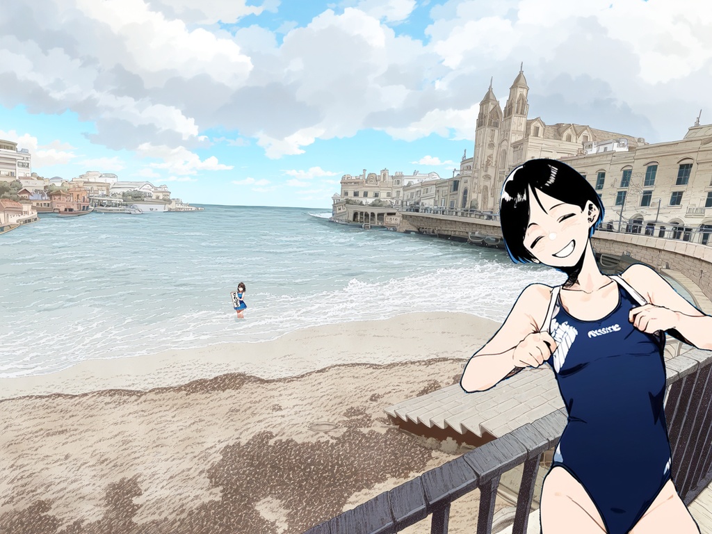 【無料!街の背景】クリエイター専用!違いを生み出す背景素材集「海の向こうの街」FREEサンプル 街編