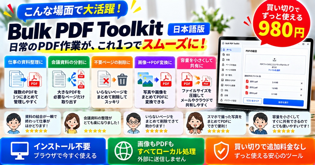 PDF一括処理ツール|結合・分割・抽出・削除・回転・画像変換をまとめて処理