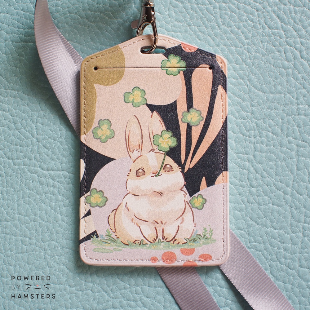 ネックストラップ付きパスケース, 抽象的な花の中のうさぎ