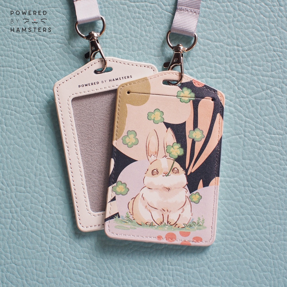 ネックストラップ付きパスケース, 抽象的な花の中のうさぎ