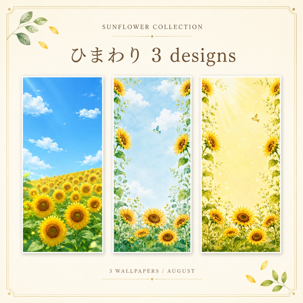 【配信背景・スマホ壁紙】8月 陽だまりに咲く夏の花|縦長背景9枚セット