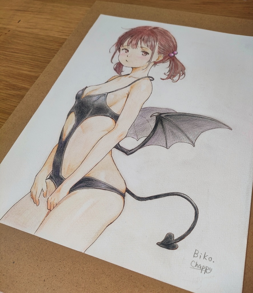 ビコちゃん原画(サキュバス衣装)アナログ色鉛筆画
