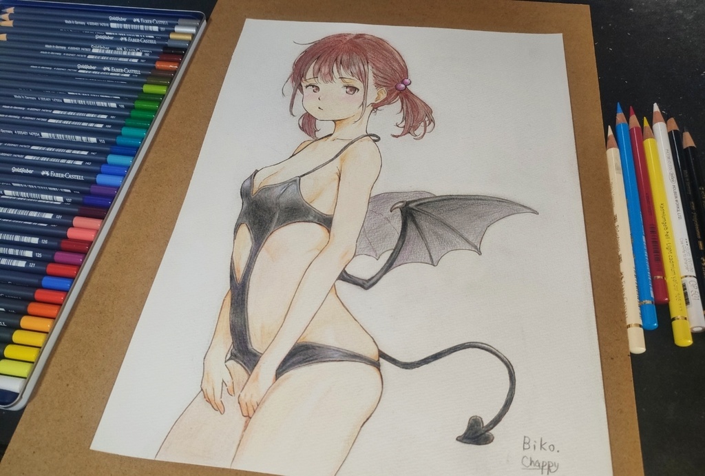 ビコちゃん原画(サキュバス衣装)アナログ色鉛筆画