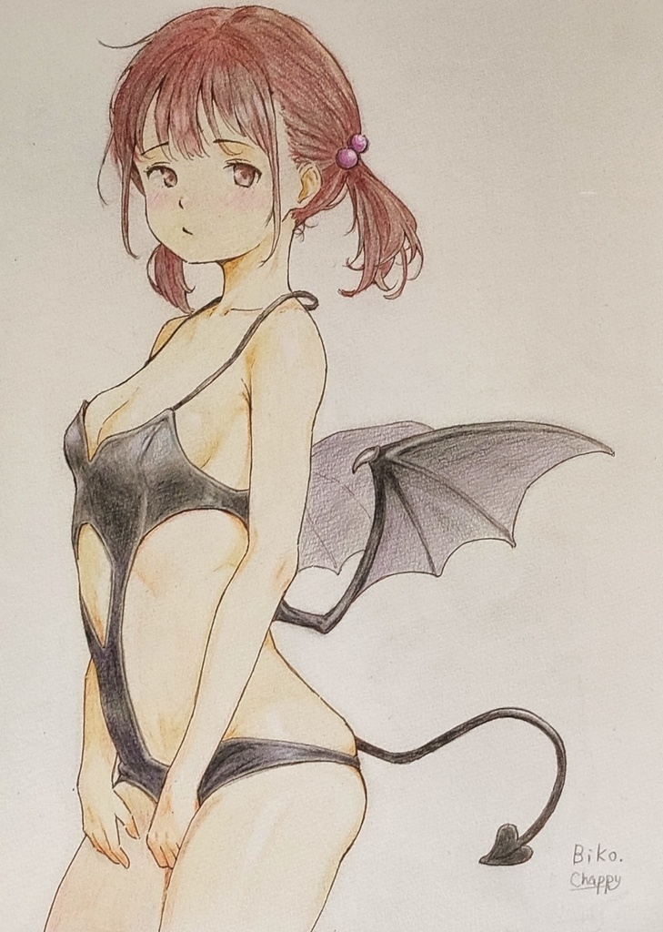 ビコちゃん原画（サキュバス衣装）アナログ色鉛筆画