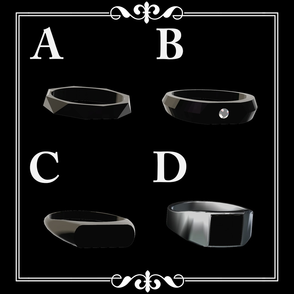 NOIR Ring Set 001【VRChat向けアクセサリー】