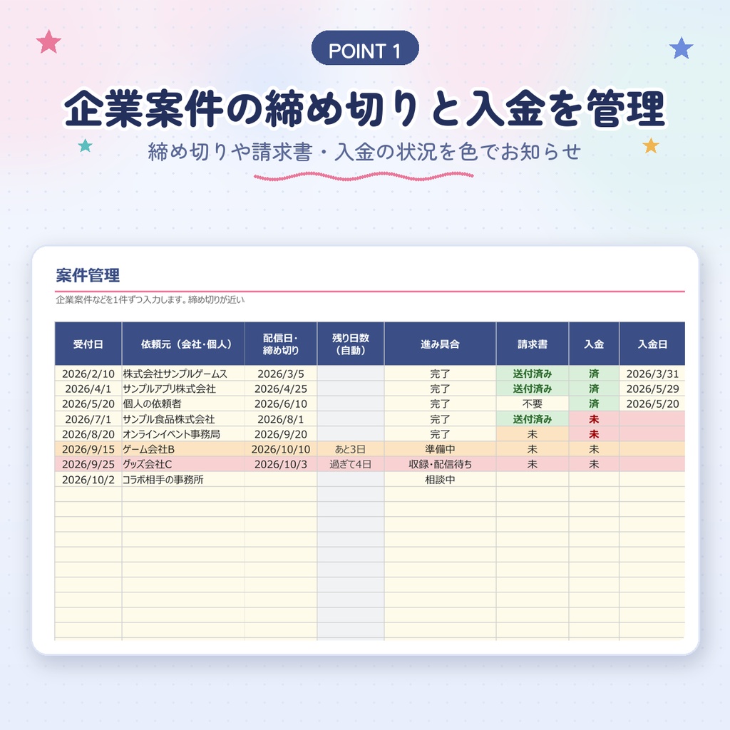 【VTuber・配信者向け】収支・案件管理シート|源泉徴収も自動計算|Googleスプレッドシート・Excel対応