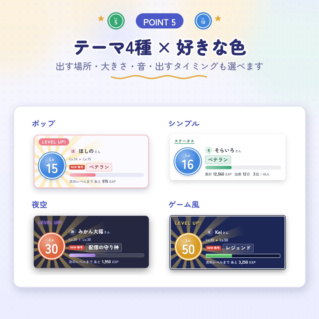 【わんコメ用】リスナーレベル|コメントでリスナーさんがレベルアップ|称号・ランキング・コメント欄にLvバッジ