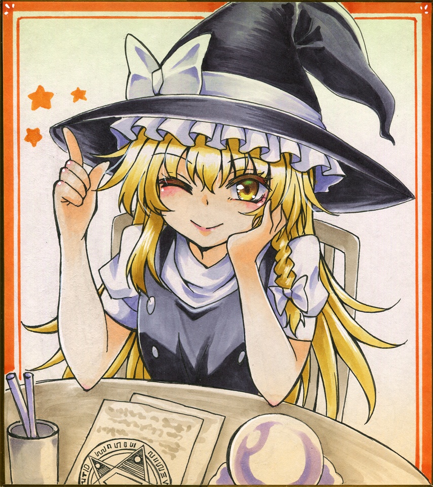 東方手描き色紙　【魔理沙】　大色紙（27×24㎝）