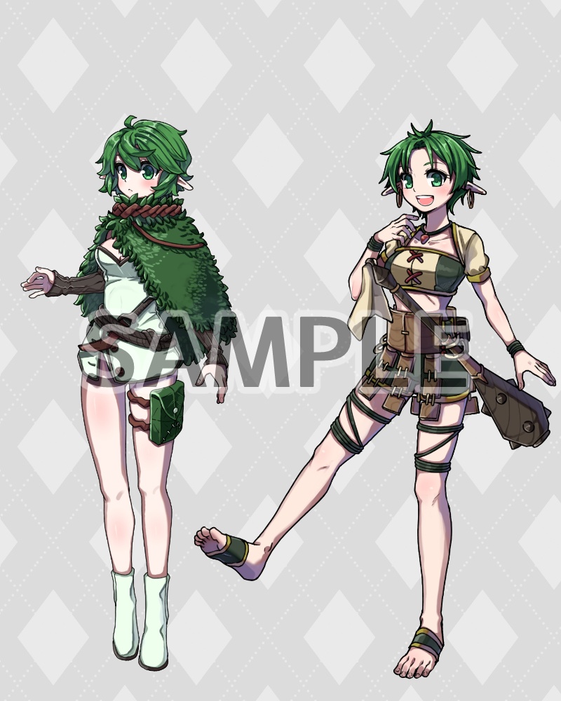 ファンタジーキャラクター立ち絵素材 ウッドエルフ冒険者(女性)