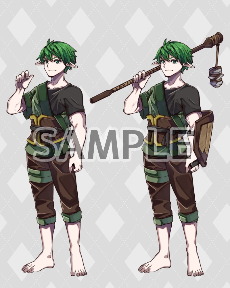 ファンタジーキャラクター立ち絵素材 ウッドエルフ冒険者(男性)