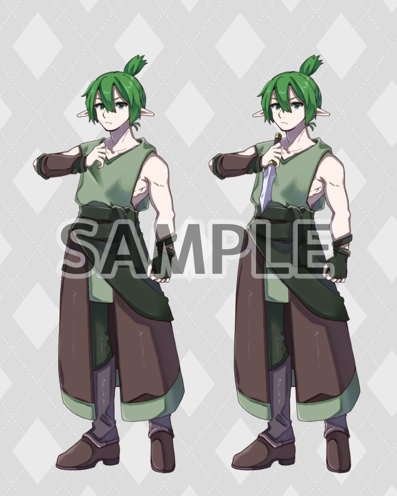 ファンタジーキャラクター立ち絵素材 ウッドエルフ冒険者(男性)