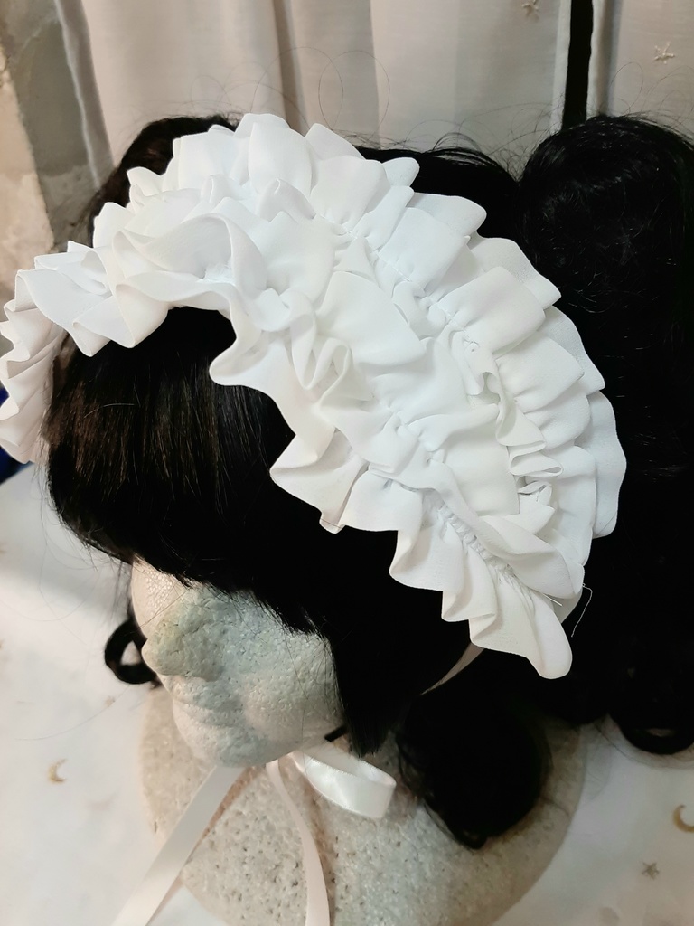 白シフォンダブルフリルヘッドドレス