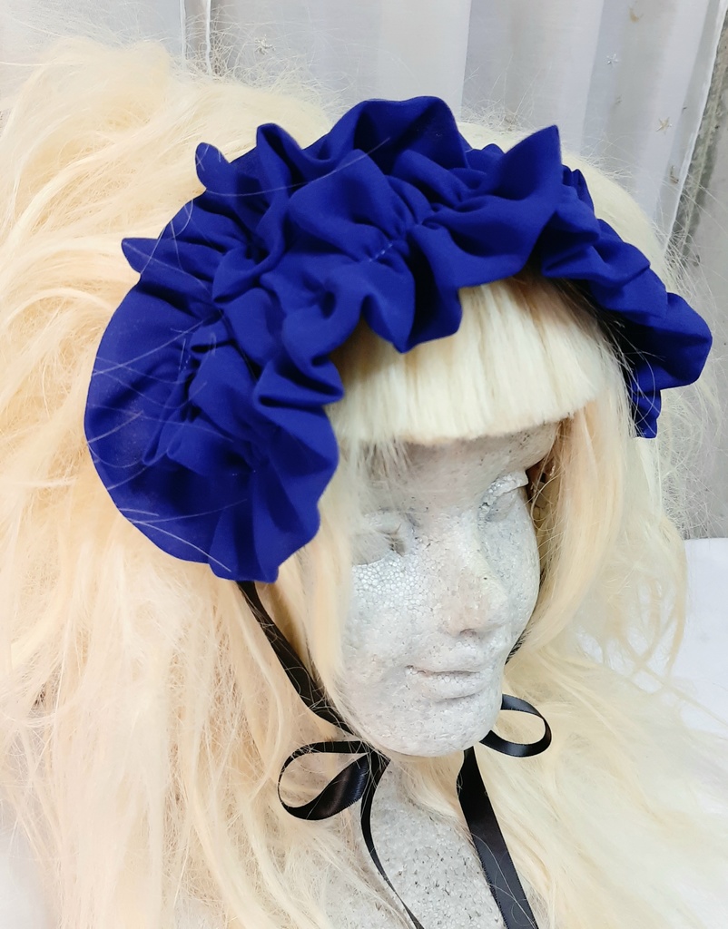 青シフォンフリルヘッドドレス