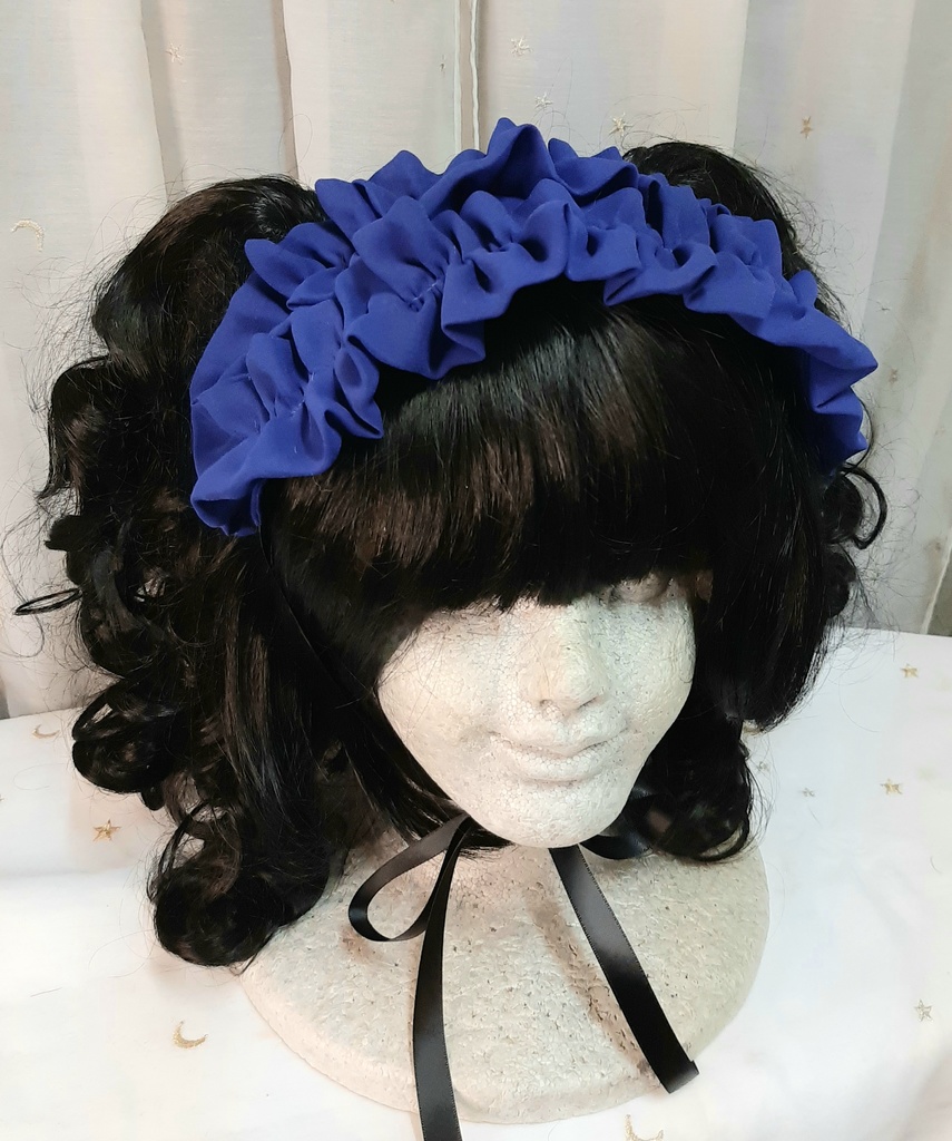 青シフォンフリルヘッドドレス