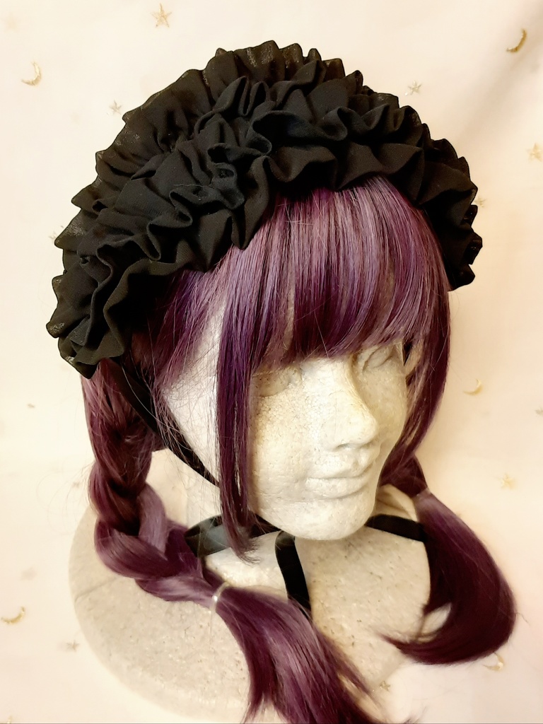 黒シフォンダブルフリルヘッドドレス