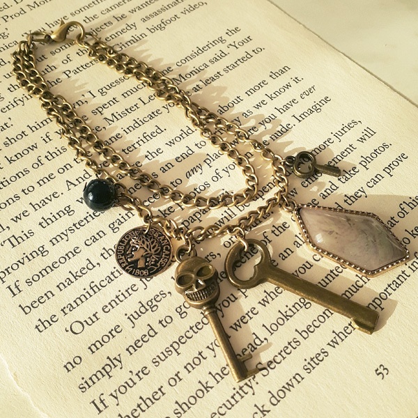 アンティーク調鍵ブレスレット ゴージャス 2連 じゃら付け コイン