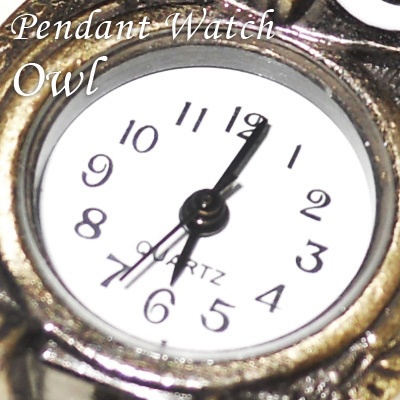 懐中時計 バッグチャーム キーホルダー フクロウ アンティーク調 レトロ 鍵付き