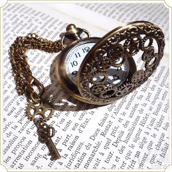 懐中時計バッグチャーム 歯車 アンティーク スチームパンク ギア