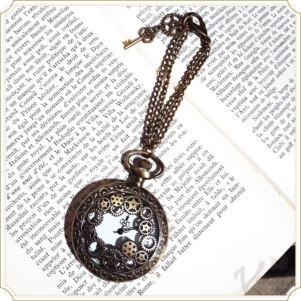 懐中時計バッグチャーム 歯車 アンティーク スチームパンク ギア