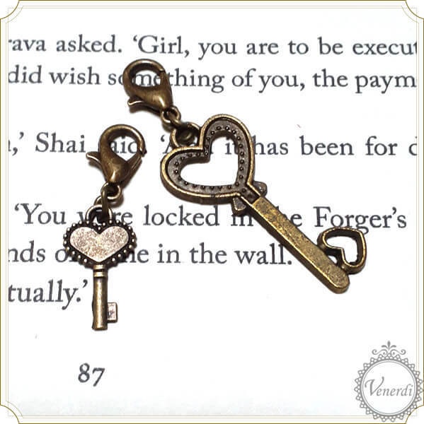 アンティーク調ハートの鍵のミニチャーム キーホルダー