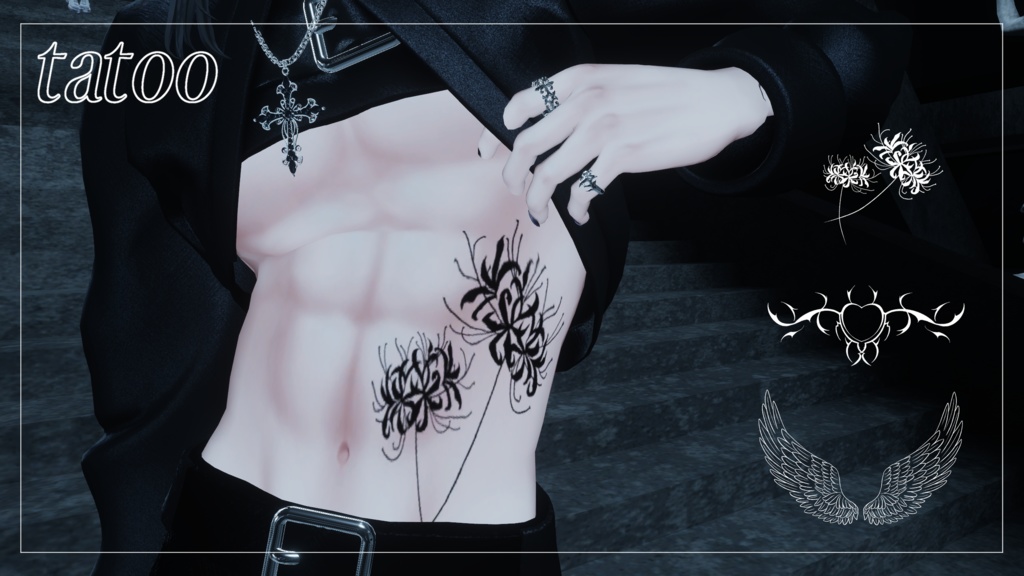 【tatoo】red spider lily、wing、heart
